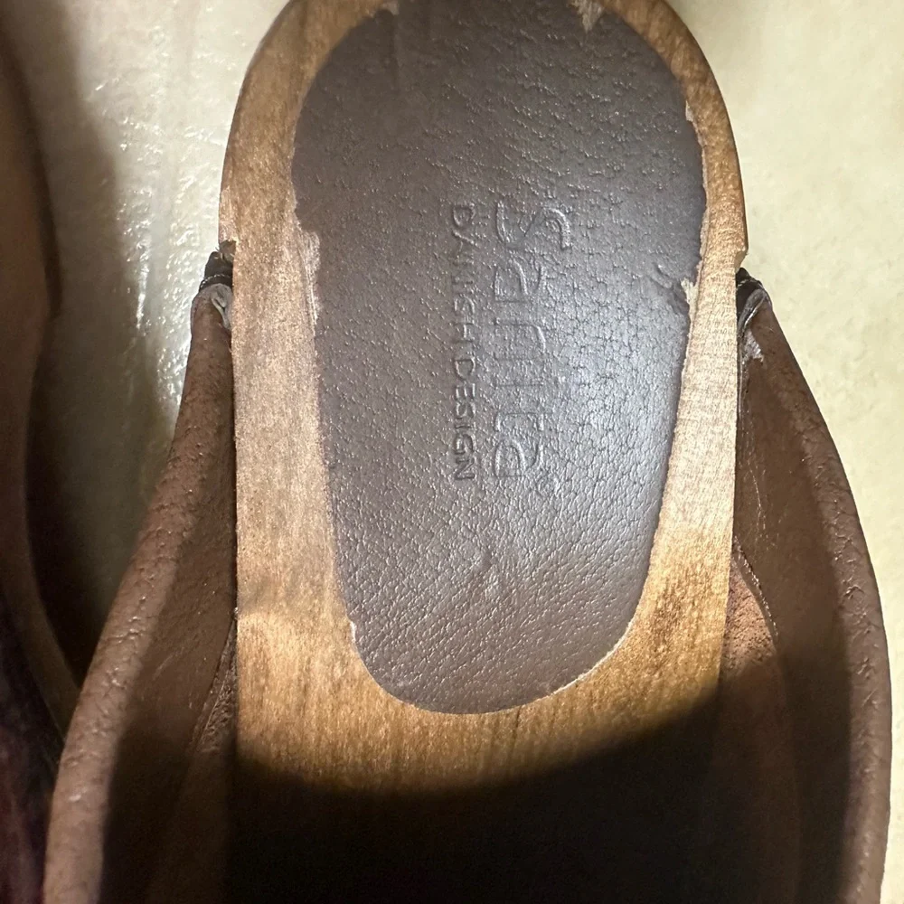 Sanita mules wooden with beautiful embroidered tops. Size 40, or 10. - Picture 2 of 5